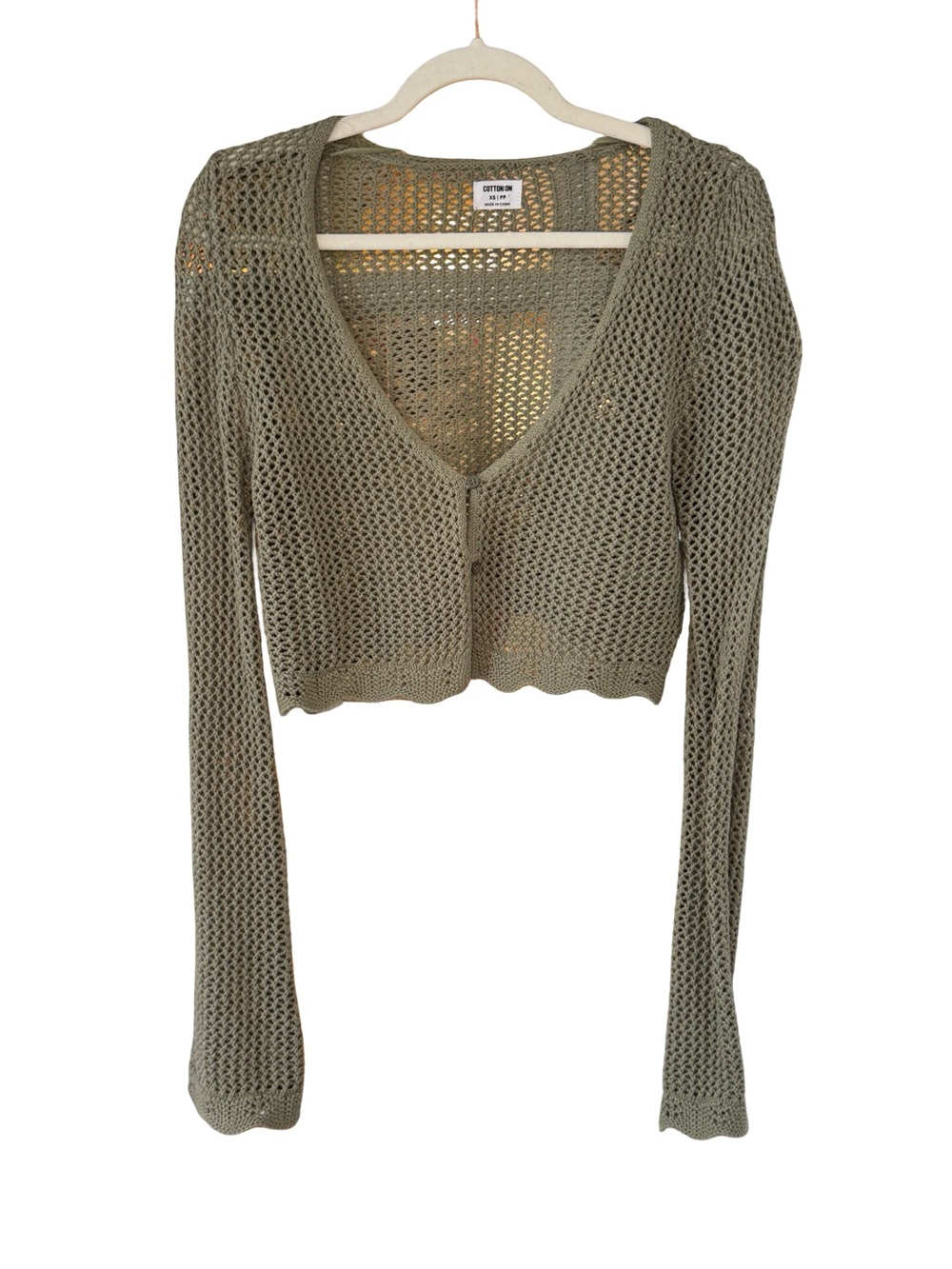 ▪️🫒 Cotton On Olive Green Cropped Open-Knit Cardigan 🫒▪️